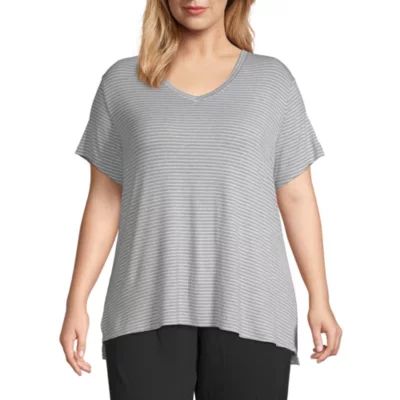 Ambrielle Womens Plus Short Sleeve V Neck Pajama Top