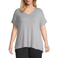 Ambrielle Womens Plus Short Sleeve V Neck Pajama Top