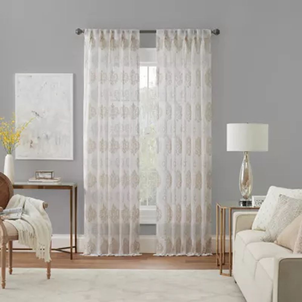 Waverly Velero Embroidered Sheer Back Tab Single Curtain Panel