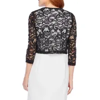 Perceptions Womens 3/4 Sleeve Sequin Lace Shrug