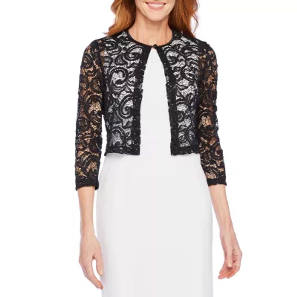 Perceptions Womens 3/4 Sleeve Sequin Lace Shrug | Foxvalley Mall