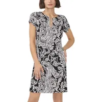 MSK Womens Short Sleeve Paisley Shift Dress Petite