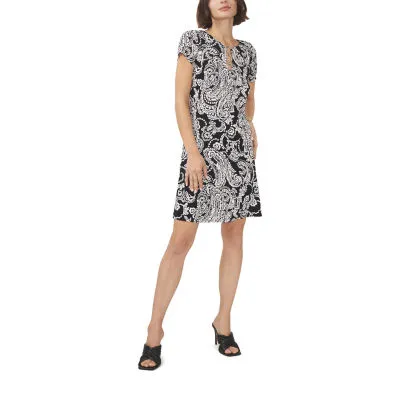 MSK Womens Short Sleeve Paisley Shift Dress Petite