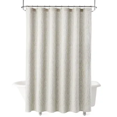 Fieldcrest Silver Gray Damask Scroll Shower Curtain