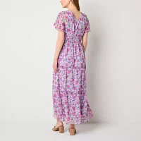 Rabbit Design Womens Short Sleeve Floral Maxi Dress