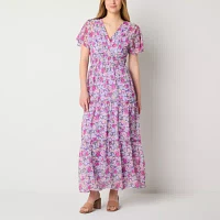 Rabbit Design Womens Short Sleeve Floral Maxi Dress