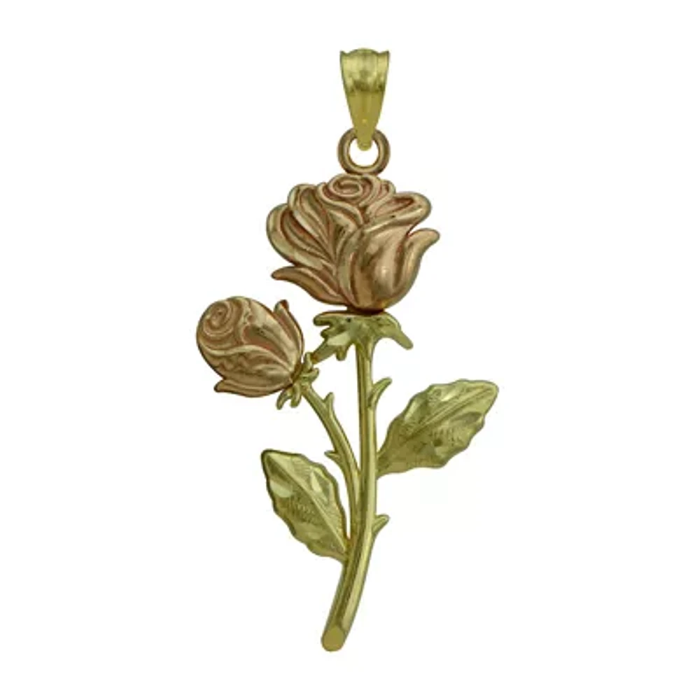 10K Two-Tone Gold Rose Charm Pendant