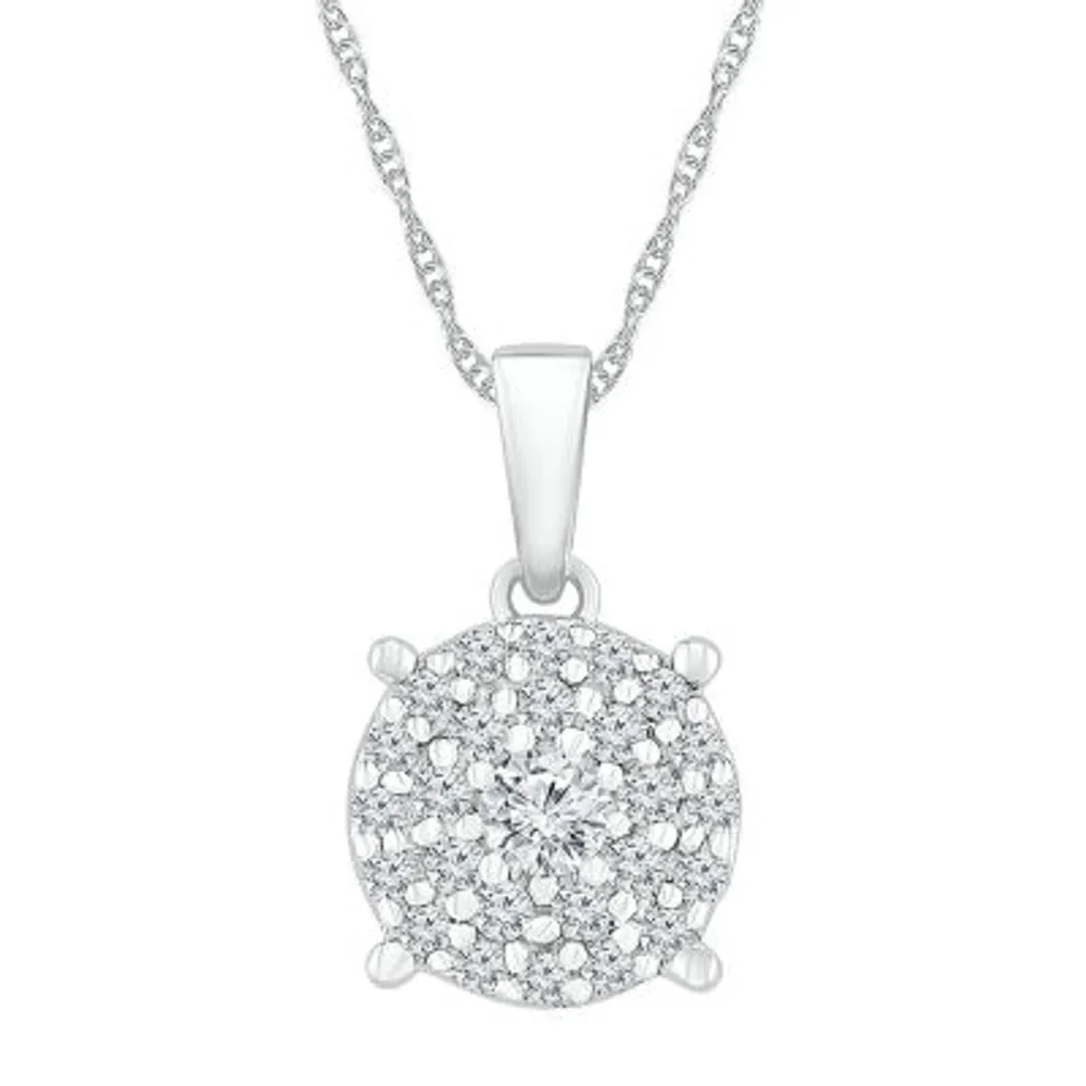 Womens / CT. T.W. Natural White Diamond 10K White Gold Round Pendant Necklaces