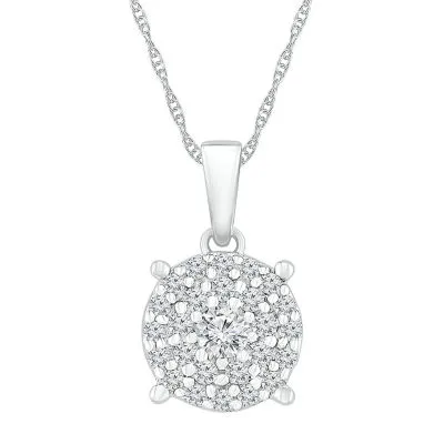 Womens / CT. T.W. Natural White Diamond 10K White Gold Round Pendant Necklaces