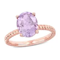 Modern Bride Gemstone Womens Genuine Purple Amethyst 14K Rose Gold Oval Solitaire Engagement Ring