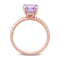 Modern Bride Gemstone Womens Genuine Purple Amethyst 14K Rose Gold Oval Solitaire Engagement Ring