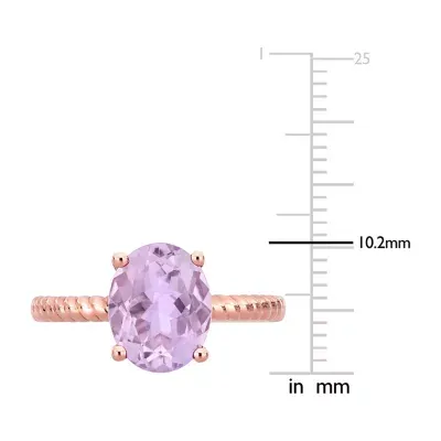 Modern Bride Gemstone Womens Genuine Purple Amethyst 14K Rose Gold Oval Solitaire Engagement Ring