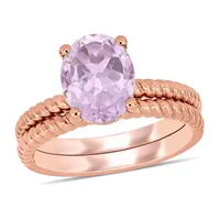 Modern Bride Gemstone Womens Genuine Purple Amethyst 14K Rose Gold Bridal Set