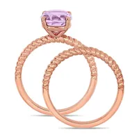 Modern Bride Gemstone Womens Genuine Purple Amethyst 14K Rose Gold Bridal Set