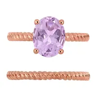 Modern Bride Gemstone Womens Genuine Purple Amethyst 14K Rose Gold Bridal Set