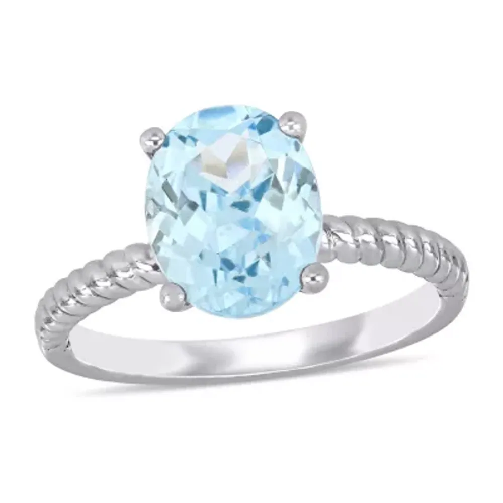 Modern Bride Gemstone Womens Genuine Blue Aquamarine 14K White Gold Engagement Ring