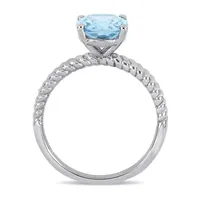 Modern Bride Gemstone Womens Genuine Blue Aquamarine 14K White Gold Engagement Ring