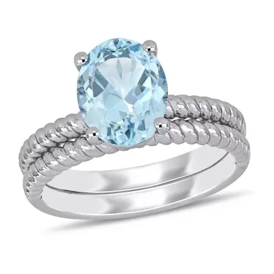 Modern Bride Gemstone Womens Genuine Blue Aquamarine 14K White Gold Bridal Set