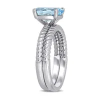 Modern Bride Gemstone Womens Genuine Blue Aquamarine 14K White Gold Bridal Set