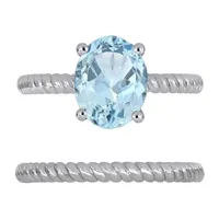 Modern Bride Gemstone Womens Genuine Blue Aquamarine 14K White Gold Bridal Set