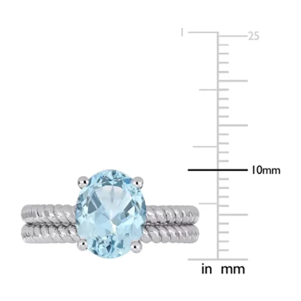 Modern Bride Gemstone Womens Genuine Blue Aquamarine 14K White Gold Bridal Set