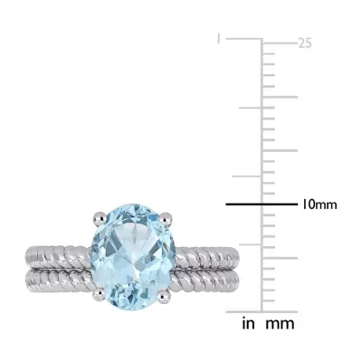 Modern Bride Gemstone Womens Genuine Blue Aquamarine 14K White Gold Bridal Set