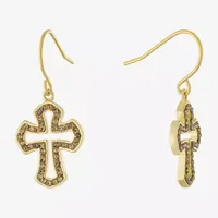 Silver Reflections Crystal 24K Gold Over Brass Cross Drop Earrings