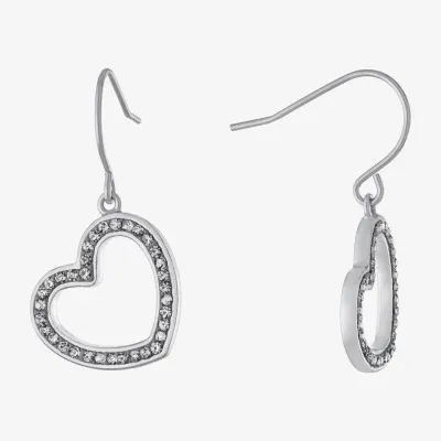 Silver Reflections Crystal Pure Silver Over Brass Heart Drop Earrings