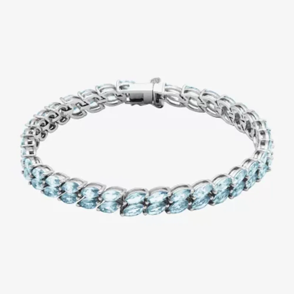 Simulated Blue Aquamarine Sterling Silver Tennis Bracelet