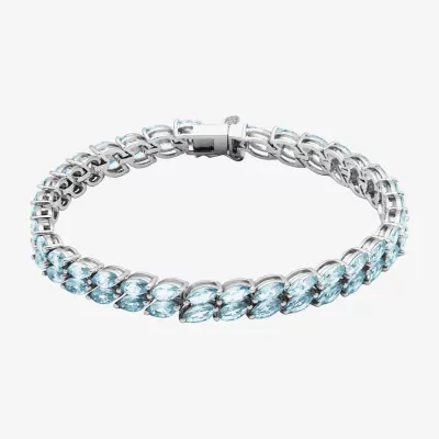 Simulated Blue Aquamarine Sterling Silver Tennis Bracelet