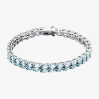 Simulated Blue Aquamarine Sterling Silver Tennis Bracelet