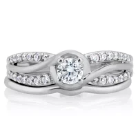 Womens 1/ CT. T.W. Natural White Diamond 10K Gold Round Bridal Set