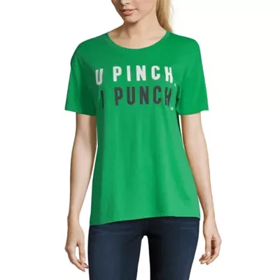 City Streets Womens Round Neck Short Sleeve Graphic T-Shirt-Juniors