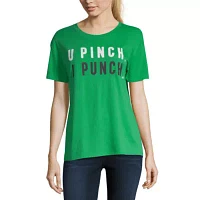City Streets Womens Round Neck Short Sleeve Graphic T-Shirt-Juniors
