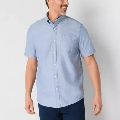 St. John's Bay Performance Oxford Mens Slim Fit Short Sleeve Button-Down Shirt
