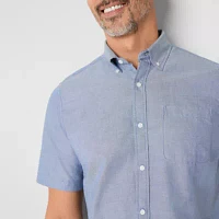 St. John's Bay Performance Oxford Mens Slim Fit Short Sleeve Button-Down Shirt