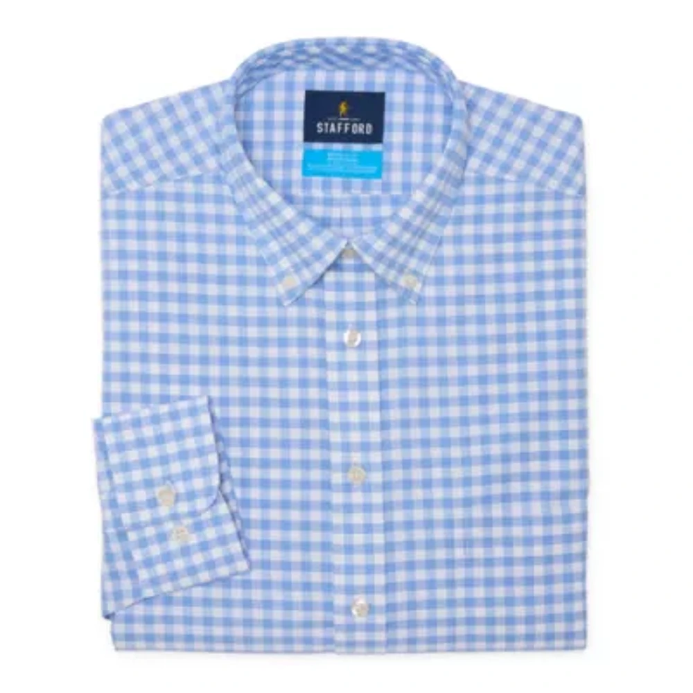 Stafford Coolmax Oxford Mens Regular Fit Long Sleeve Gingham Button-Down Shirt