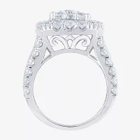 (G/Si2) Womens 4 CT. T.W. Lab Grown White Diamond 10K Gold Cushion Halo Side Stone Cocktail Ring