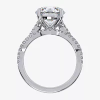 (G-H / Si1-Si2) Womens 3 1/2 CT. T.W Lab Grown White Diamond 14K Gold Round Side Stone Engagement Ring