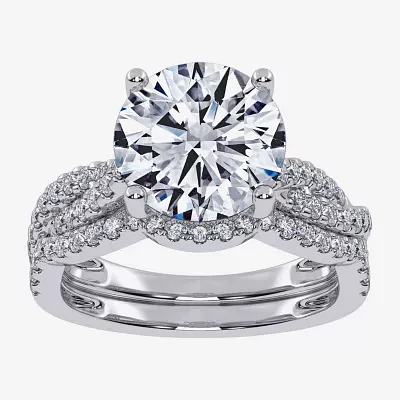 (G-H / Si1-Si2) Womens 3 1/2 CT. T.W Lab Grown White Diamond 14K Gold Round Side Stone Engagement Ring