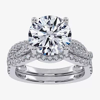 (G-H / Si1-Si2) Womens 3 1/2 CT. T.W Lab Grown White Diamond 14K Gold Round Side Stone Engagement Ring