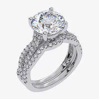 (G-H / Si1-Si2) Womens 3 1/2 CT. T.W Lab Grown White Diamond 14K Gold Round Side Stone Engagement Ring