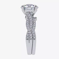 (G-H / Si1-Si2) Womens 3 1/2 CT. T.W Lab Grown White Diamond 14K Gold Round Side Stone Engagement Ring