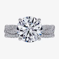 (G-H / Si1-Si2) Womens 3 1/2 CT. T.W Lab Grown White Diamond 14K Gold Round Side Stone Engagement Ring