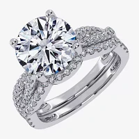 (G-H / Si1-Si2) Womens 3 1/2 CT. T.W Lab Grown White Diamond 14K Gold Round Side Stone Engagement Ring