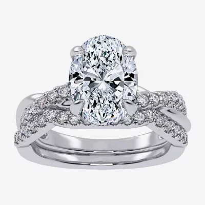 G-H / Si1-Si2) Womens 2 1/2 CT. T.W. Lab Grown White Diamond 14K Gold Oval Side Stone Engagement Ring