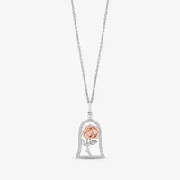 Enchanted Disney Fine Jewelry Womens 1/5 CT. Natural White Diamond 14K Rose Gold Over Silver Sterling Silver Flower Beauty and the Beast Belle Princess Pendant Necklace