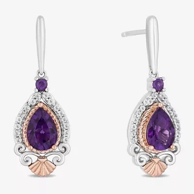 Enchanted Disney Fine Jewelry 1/6 CT. T.W. Genuine Purple Amethyst 14K Rose Gold Sterling Silver Ariel Princess The Little Mermaid Drop Earrings