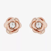 Enchanted Disney Fine Jewelry Diamond Accent Natural White Diamond 10K Rose Gold Over Silver Sterling Silver 7.9mm Flower Beauty and the Beast Belle Princess Stud Earrings