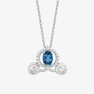 Enchanted Disney Fine Jewelry Womens 1/10 CT. T.W. Genuine Blue Topaz Sterling Silver Cinderella Princess Pendant Necklace